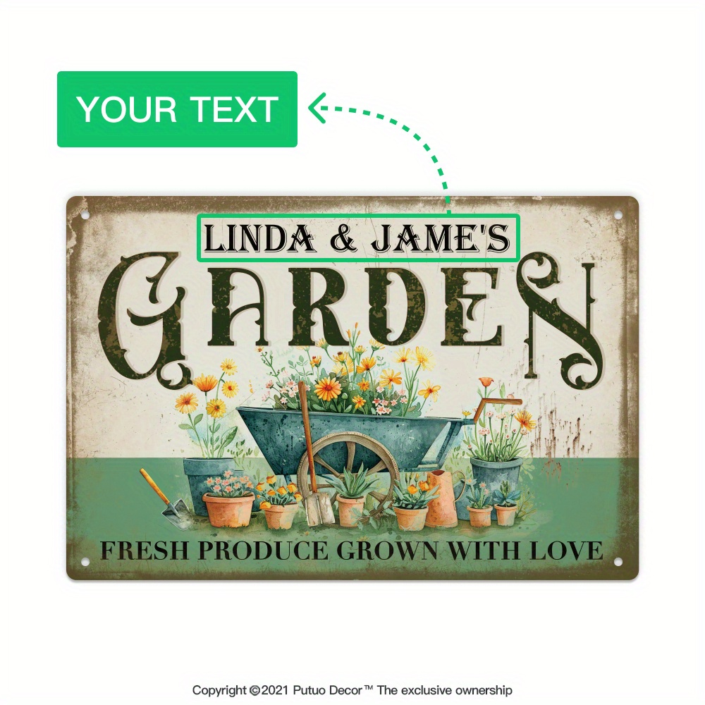 Image of 1pc Custom Metal Tin Sign, & Garden Fresh Produce , Personalized Plaque Vintage Plate Wall Art Decoration For Home Farmhouse Garden, Gifts For Family Friend