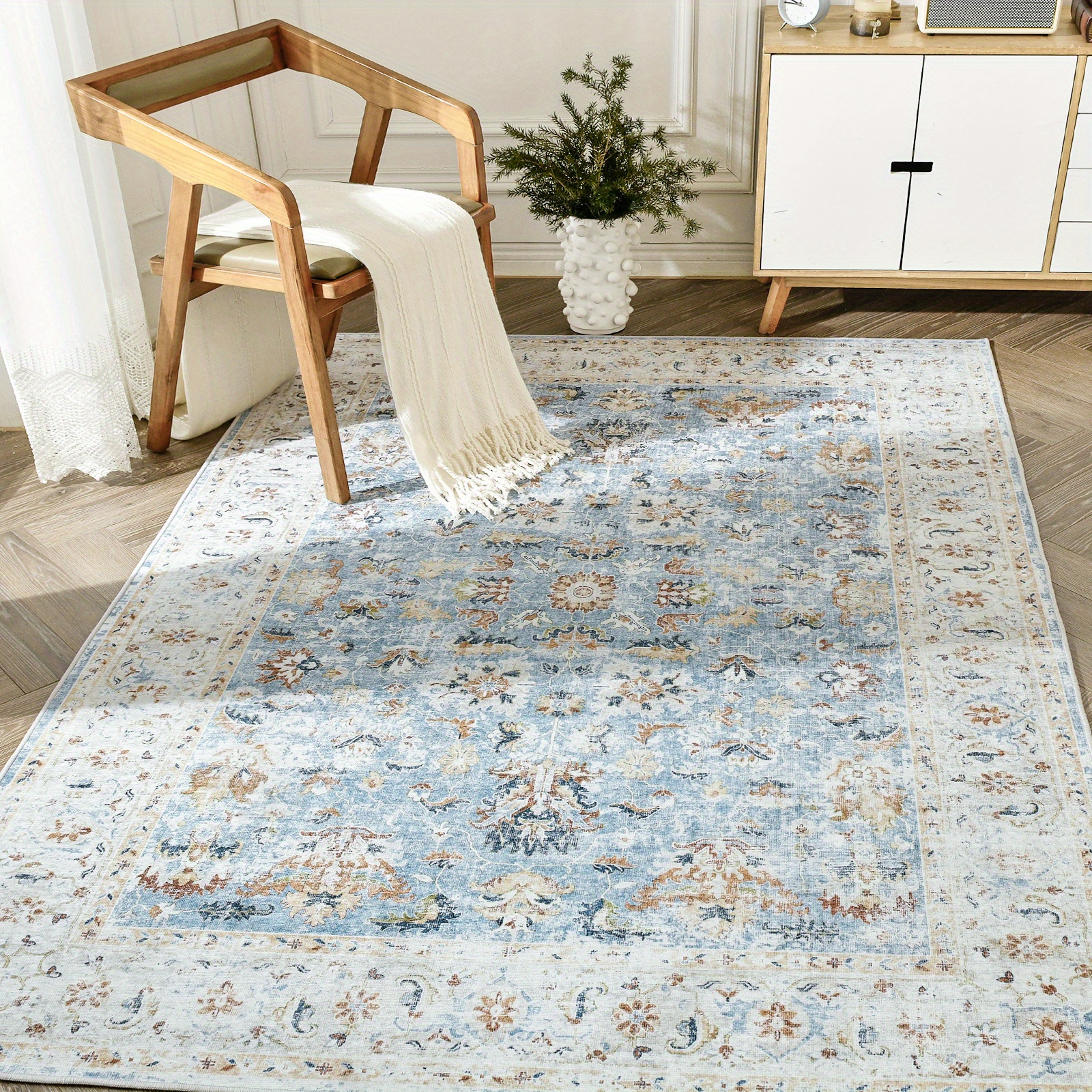 

Area Rug Machine Washable Rug - Entryway Doormat Floral Low Pile Boho Vintage Thin Throw Rug Non-slip Non-shedding Mat For Bathroom, Kitchen, Front Door