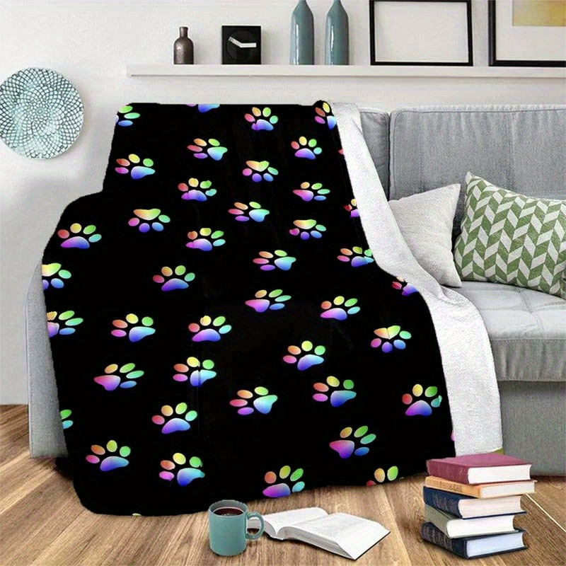 

Colorful Paw Print Polyester Blanket 100% Soft Cozy Fleece - Ideal For Sofa, Bed, Travel, Camping, Office Nap - Versatile Gift Blanket For Pet Lovers - Large Size, Durable And Machine Washable