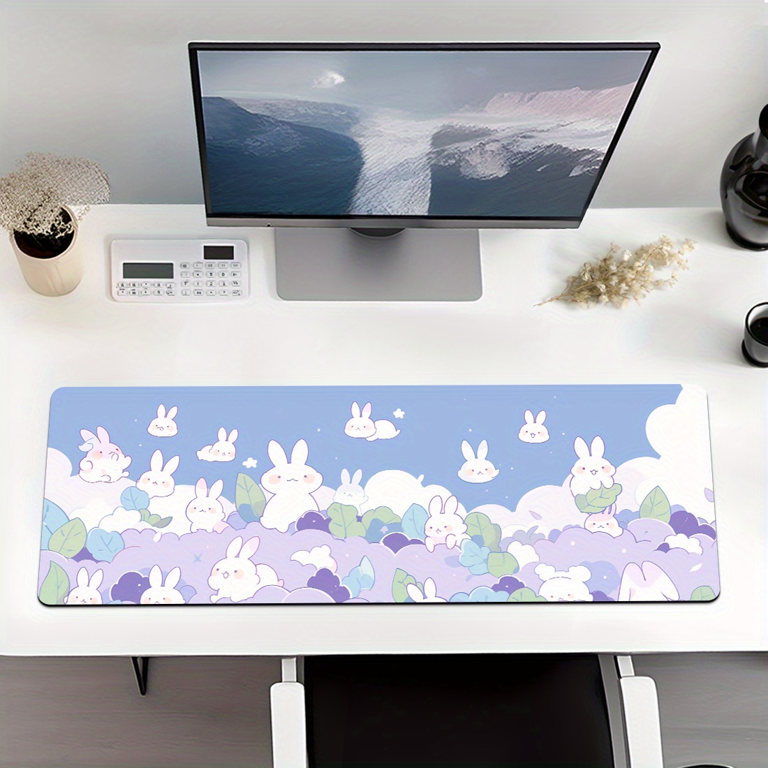 

1pc Large Sky Bunny Anime Desk Mouse Pad, Oblong Natural Rubber Non-slip Office Home Computer Accessory Mat (31.5in X 11.8in)