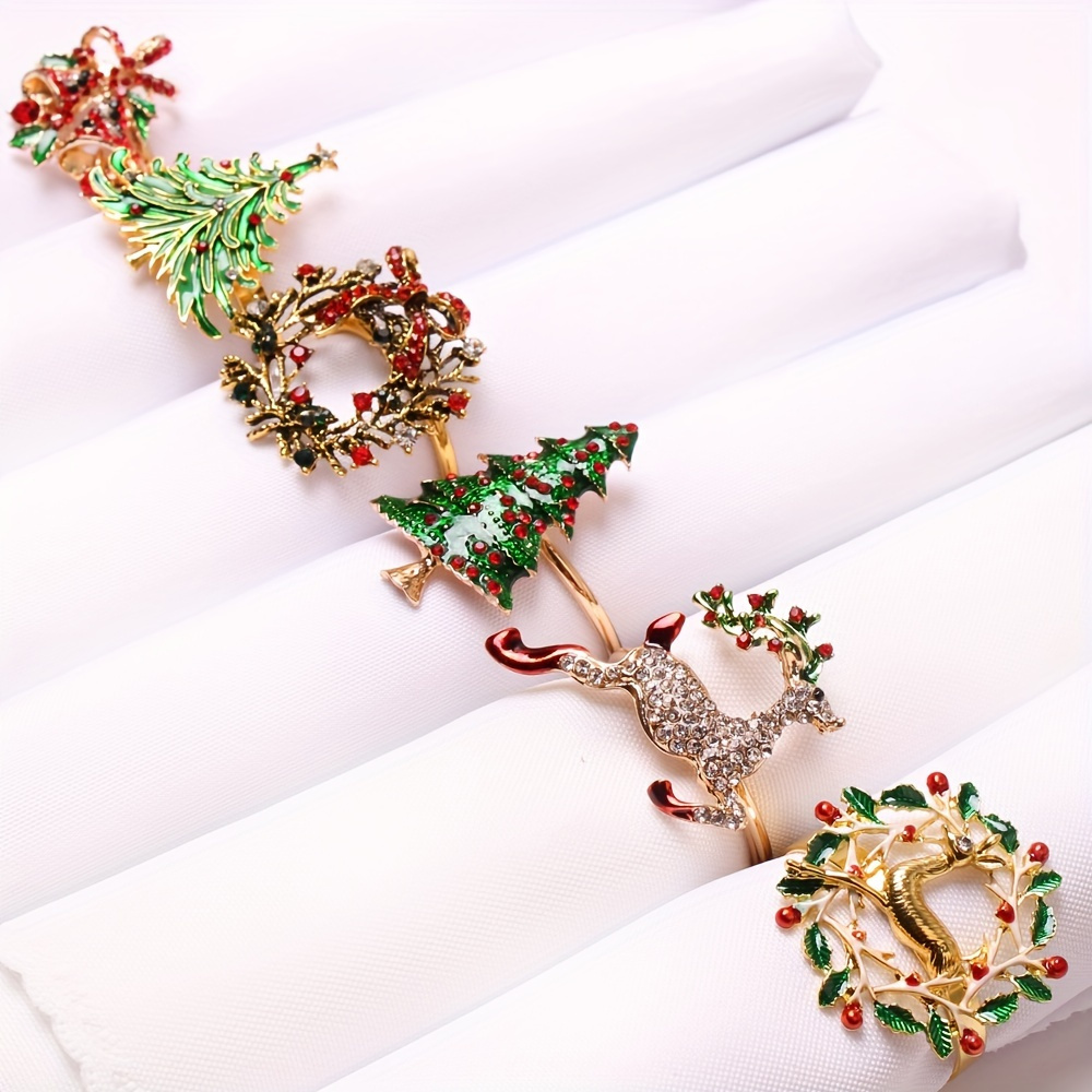 

6pcs Christmas Napkin Rings Set - Non-electric Tabletop Decorations For Graduation, Harvest, Spring, Fall - Decorative No-feather Festive Dinner Party Supplies