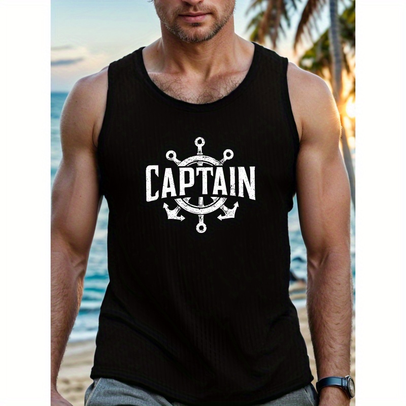 

Captain Print, Men's Quick Dry Moisture-wicking Breathable Tank Tops, Athletic Gym Bodybuilding Sports Sleeveless Shirts, Men's Top For Workout Running Training Basketball Playing, Men's Clothing
