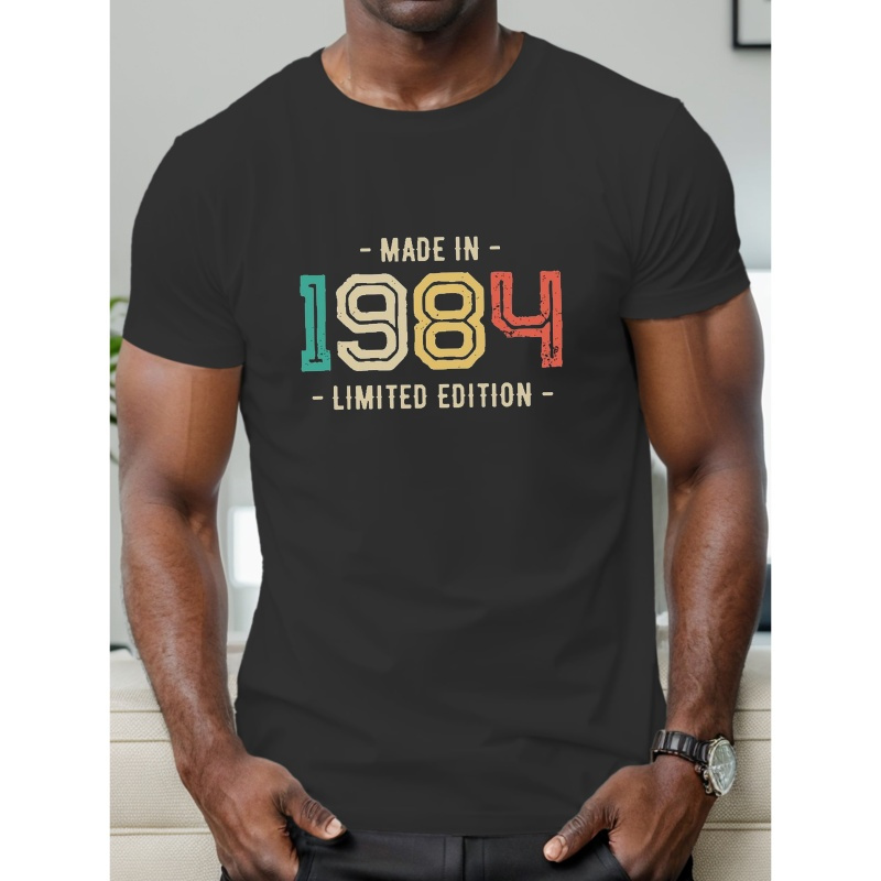 

1984 Limited Edition Print Men's Crew Neck Short Sleeve Tee Fashion Regular Fit T-shirt, Casual Comfy Breathable Top For Spring Summer Holiday Men's Clothing As Gift