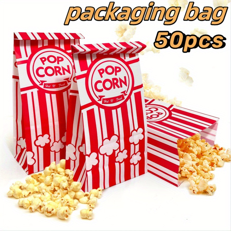 

50-pack Striped Popcorn Bags, Plastic Snack Containers For , Parties, Weddings, Carnivals, Buckets