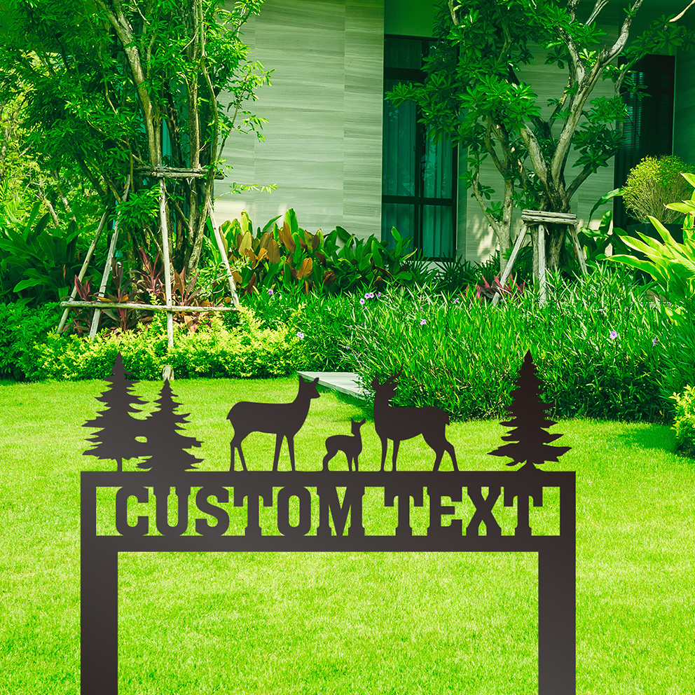 

1pc, Custom Name Deers And Trees Yard Art, Metal Garden Stake, Personalized Garden Sign, Outdoor Garden Metal Art, Metal Yard Decor