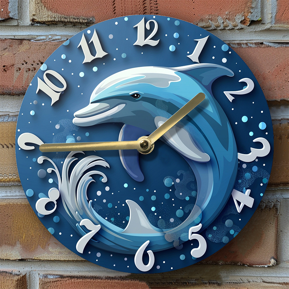 

8x8 Inch 2d Dolphin Wall Clock - High- 2d Flat Printing - Includes Clock Movement + 3 Hand Sets - Diy Kit: Create & Enjoy!