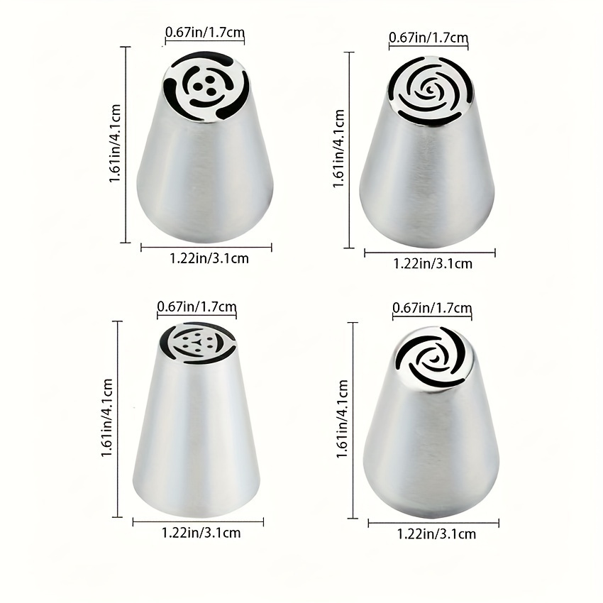 4шт. набор насадок из нержавеющей стали с яркими цветочными и листовыми дизайнами для украшения капкейков, выпечки домашних десертов и аксессуаров для кухни. Подробности 2.
