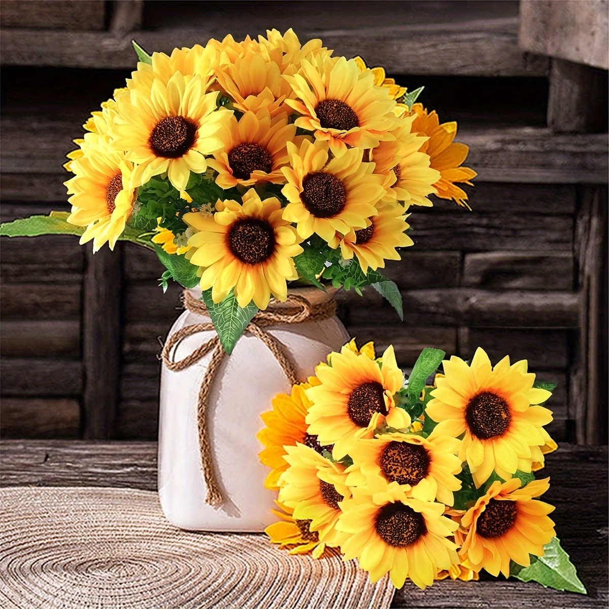 

Artificial Sunflower Bouquet With 13 Silk Flower Heads - Realistic Plastic Sunflowers For Home Decor, Housewarming, And Photography Props