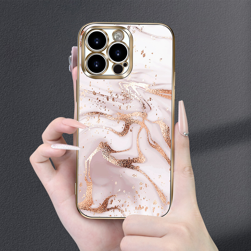 

Pink Marble Pattern Electroplated New Painted Case Durable And Versatile Fashionable Suitable For Iphone 15/14/13/12/11 Plus Pro Max