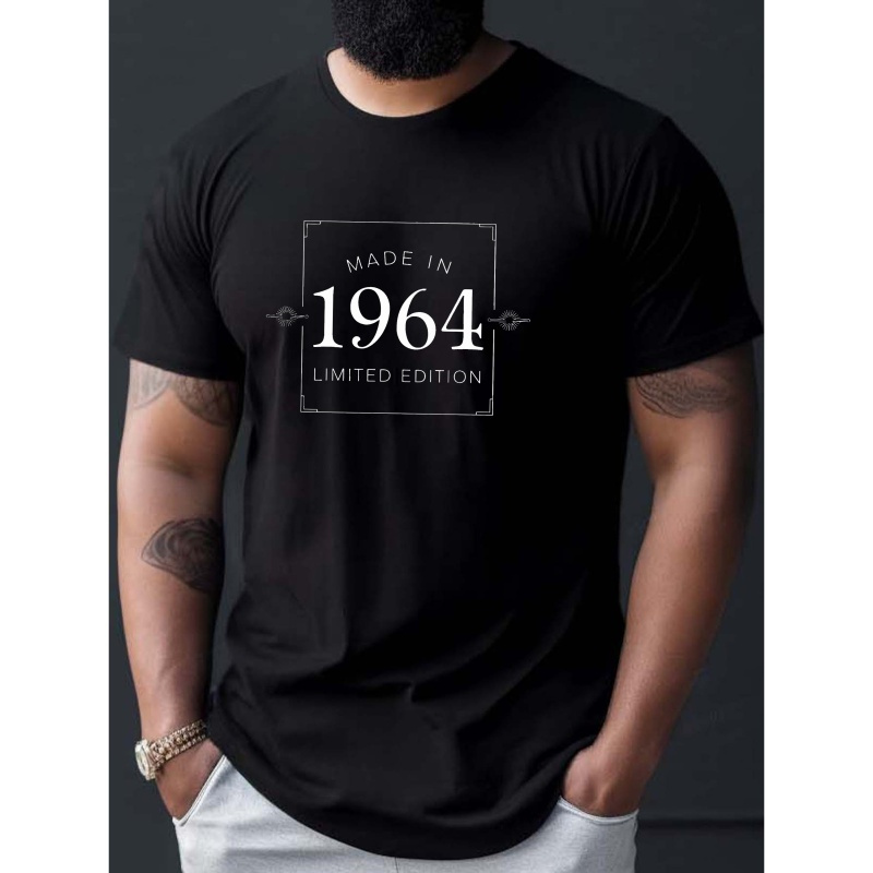 

Years 1964 Print, Men's Round Crew Neck Short Sleeve, Simple Style Tee Fashion Regular Fit T-shirt, Casual Comfy Breathable Top For Spring Summer Holiday Leisure Vacation Men's Clothing As Gift