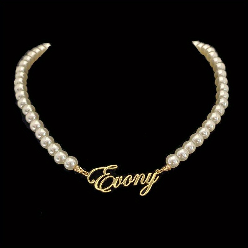 

Personalized Pearl Name Necklace: A Custom Gift For Her - Perfect For Parties, Weddings, And More - Stainless Steel With A Gold-tone Charm