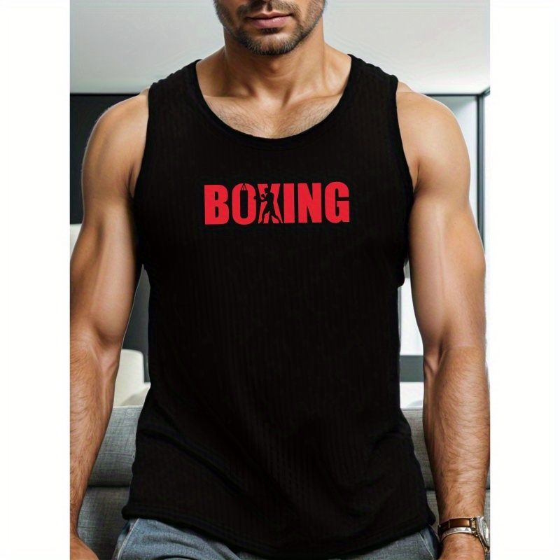

Boxing Print Men's Tank Top, Casual Sleeveless Athletic Tank Top, Breathable Comfy Tops