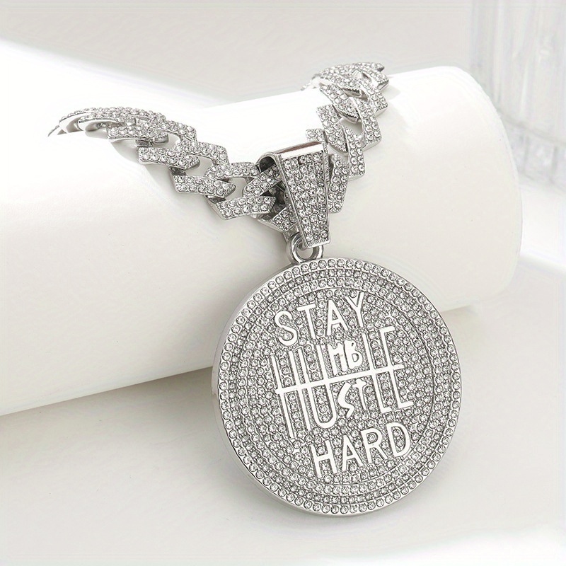 

Hip-hop Round Pendant Necklace, Cuban Chain Necklace, For Men And Owmen