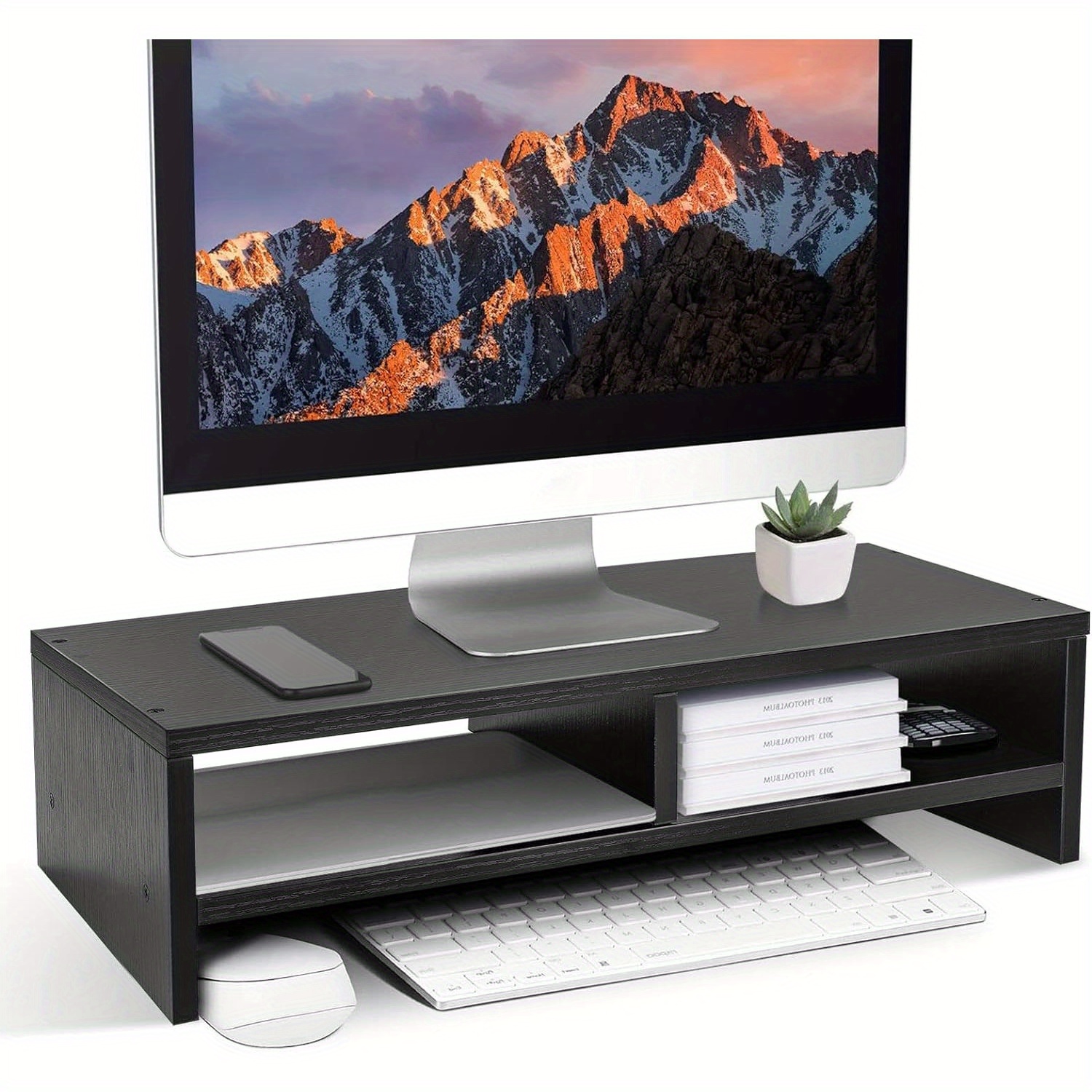 TEMU Wood Monitor Stand Riser, Monitor Stand 2 Tiers Computer Monitor Riser, Computer Stand, Laptop Stand With Storage Shelf For Home And Office,