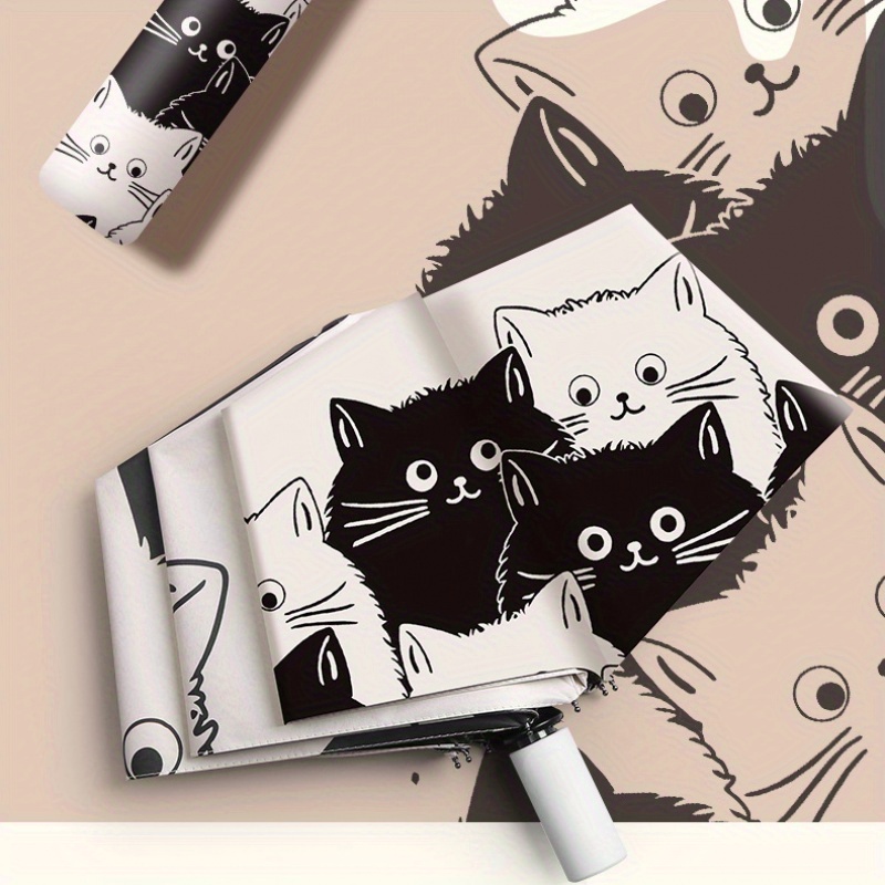 

Multi Cartoon Cats Pattern Folding Umbrella, Casual Lightweight Durable Portable Umbrella For Men & Women