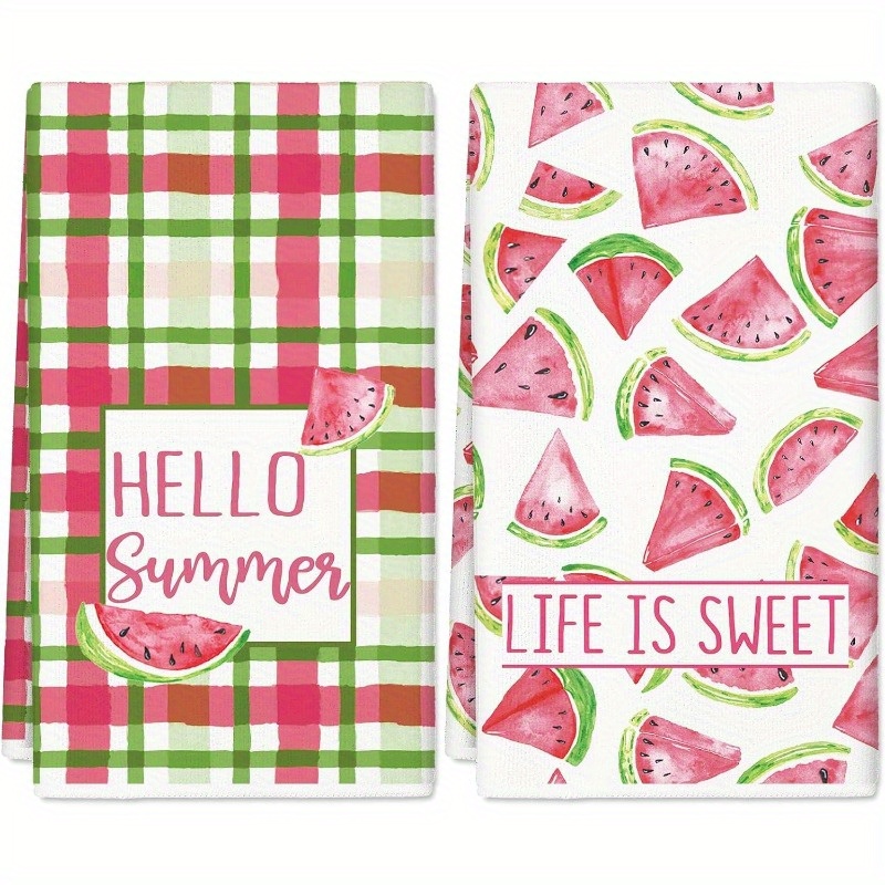 

Watermelon Kitchen Towels Set Of 2, Super Soft Polyester Blend Dish Cloths, Modern Woven Hand Towels For Bathroom & Kitchen, Fruit-themed Machine Washable Oblong Tea Towels 18x26 Inch - Summer Style