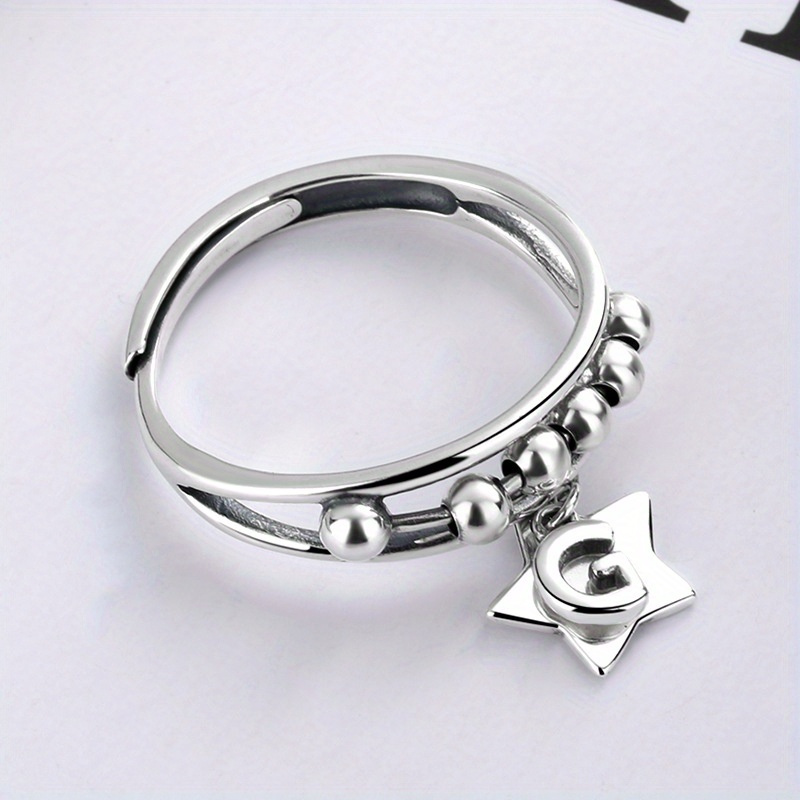 925 sterling silver beaded spinner ring with hanging star charm trendy hip hop style sexy fashion jewelry ideal gift for girlfriend   0 11oz Product details 3