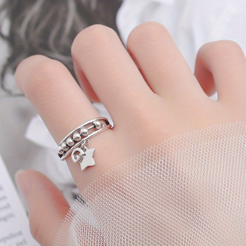 925 sterling silver beaded spinner ring with hanging star charm trendy hip hop style sexy fashion jewelry ideal gift for girlfriend   0 11oz Product details 5