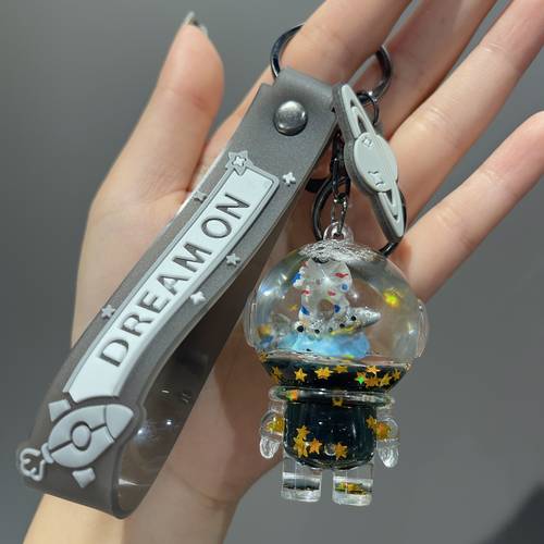 Cartoon Astronaut Keychain Floating In Black Golden Oil, Keychain With Sand Drift Bottle, Keychain For Women's Backpack Pendant