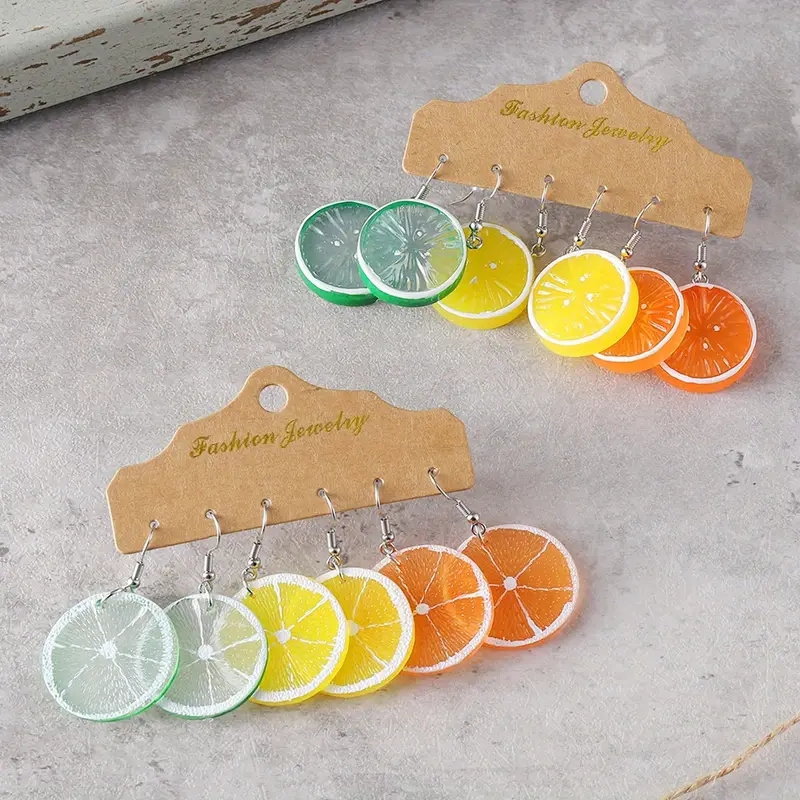 

3 Pairs Of Cute Citrus Fruit Drop Earrings, Assorted Orange Lemon Lime Design, Simple Style Fashion Jewelry, Perfect Daily Wear & Party Accessory