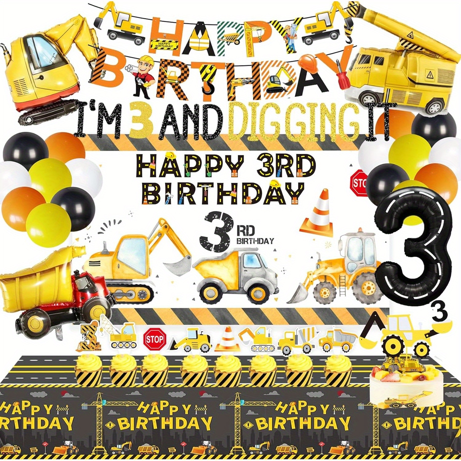 

90pcs Dump Truck Party Decorations. Construction 3rd Birthday Party Supplies, Construction 3rd Birthday Party Supplies, Construction 3rd Birthday Party Supplies Banner Balloon Set Excavator