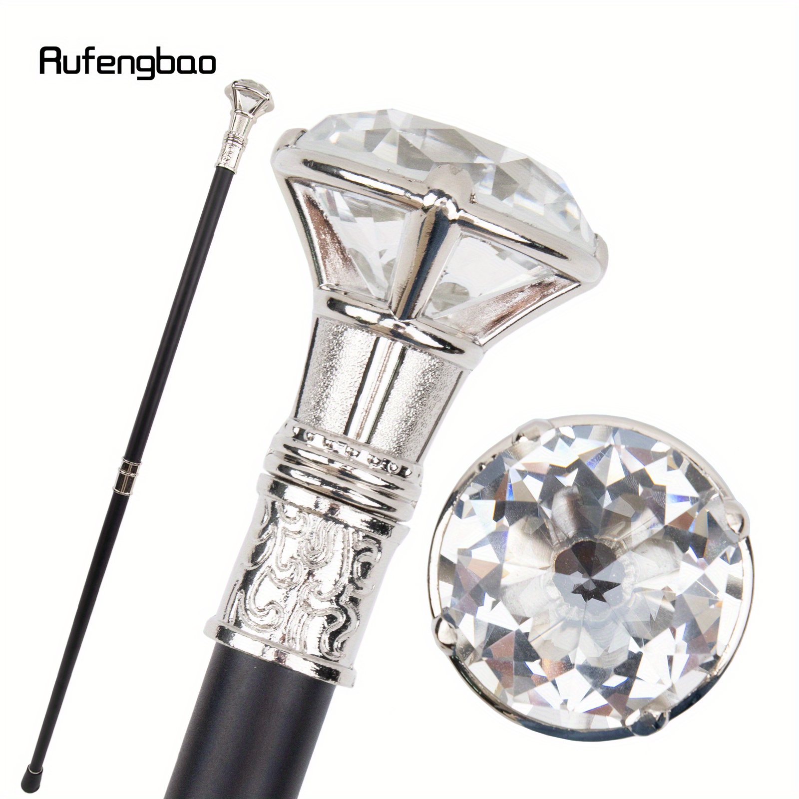 

Transparent White Diamond Type Walking Stick, Fashion Decorative Cane, Gentleman Elegant Cosplay Cane Knob Crosier