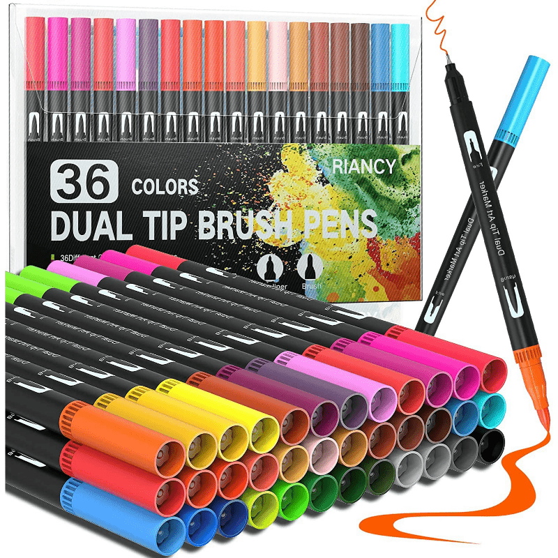 

12/24/36pcs Dual Marker Brush Pens, Dual Tip Art Brush Paint Water Based For Rocks Painting, Ceramic, Party Gift Birthday Gift