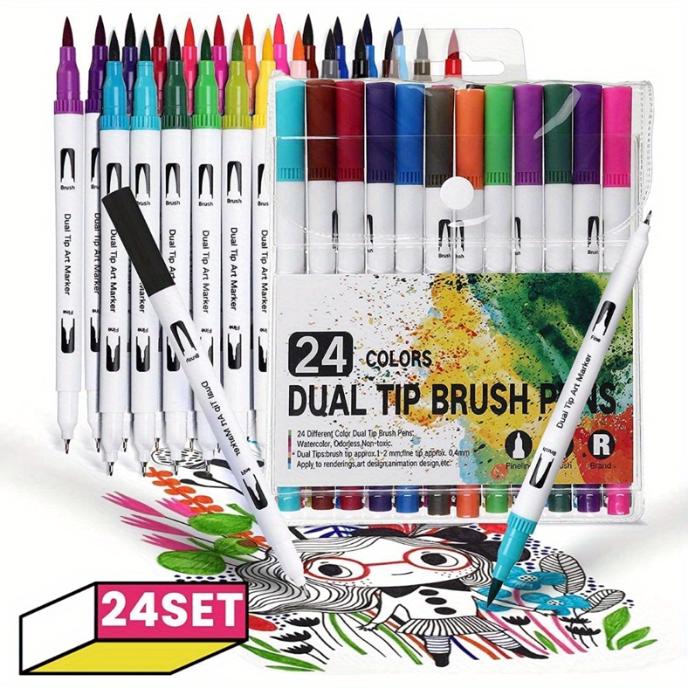 

Dual Tip Brush Pens Set, Art Marker Color Brush Fineliner Coloring Pens Calligraphy Drawing Sketching Coloring Book