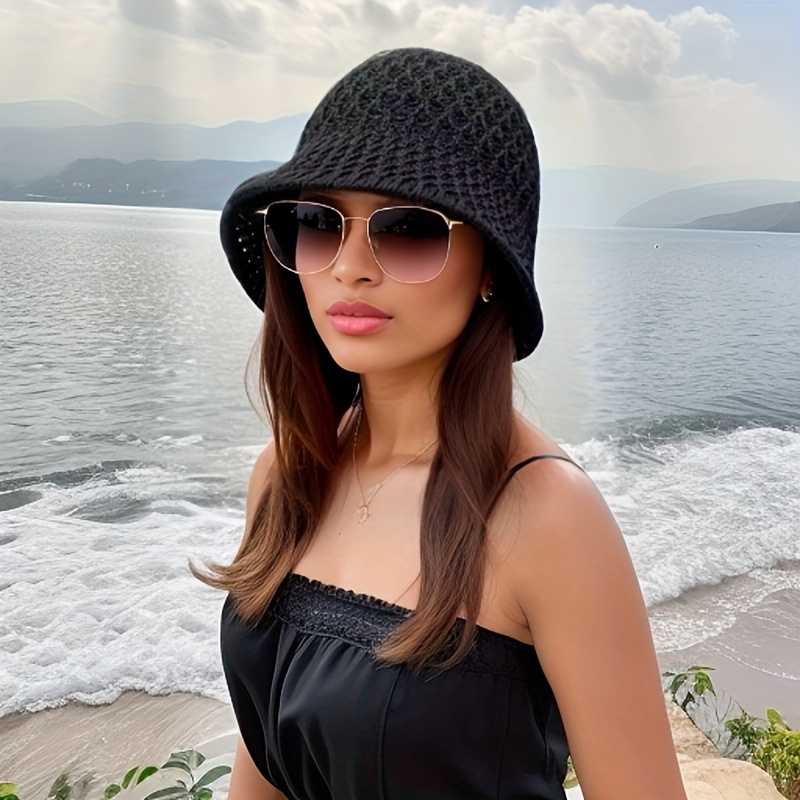 

1pc Hollow Out Solid Color Sun Hat Versatile Summer Bucket Hats Breathable Sun Protection Hats For Women