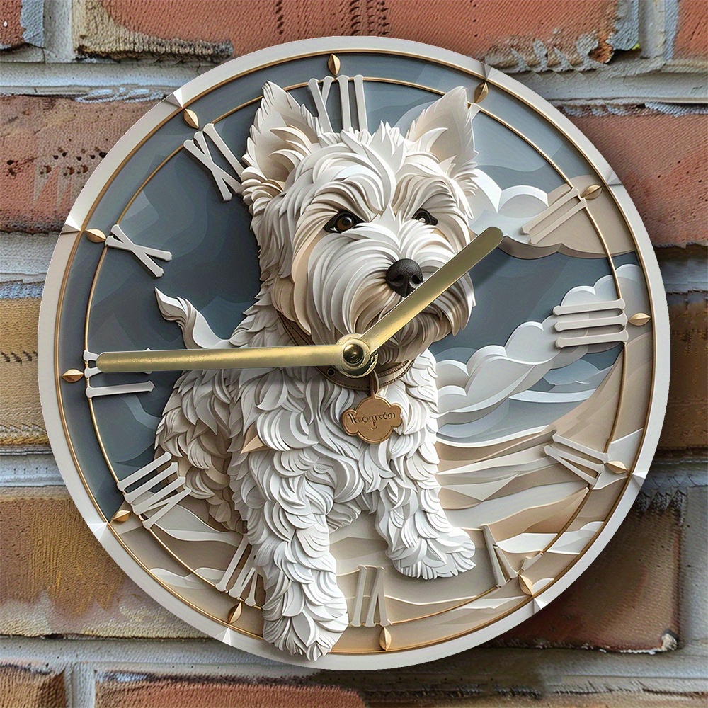 

Silent 8x8" Aluminum Wall Clock With West Highland White Terrier Design - Perfect For Living Room Decor & Father's Day Gift