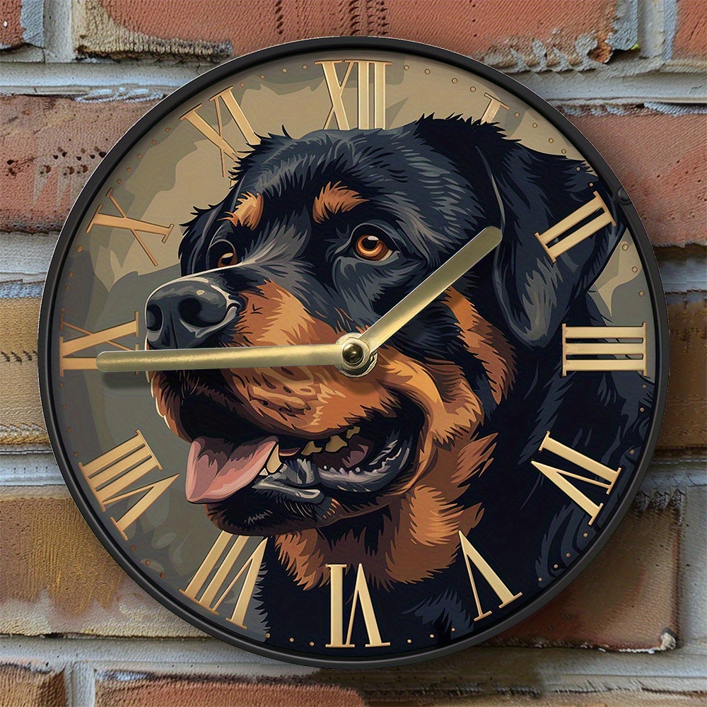 

Rottweiler-themed Silent Wall Clock, 8x8 Inch Aluminum Metal, Diy Spring Decor For Living Room - Perfect Mother's & Father's Day Gift