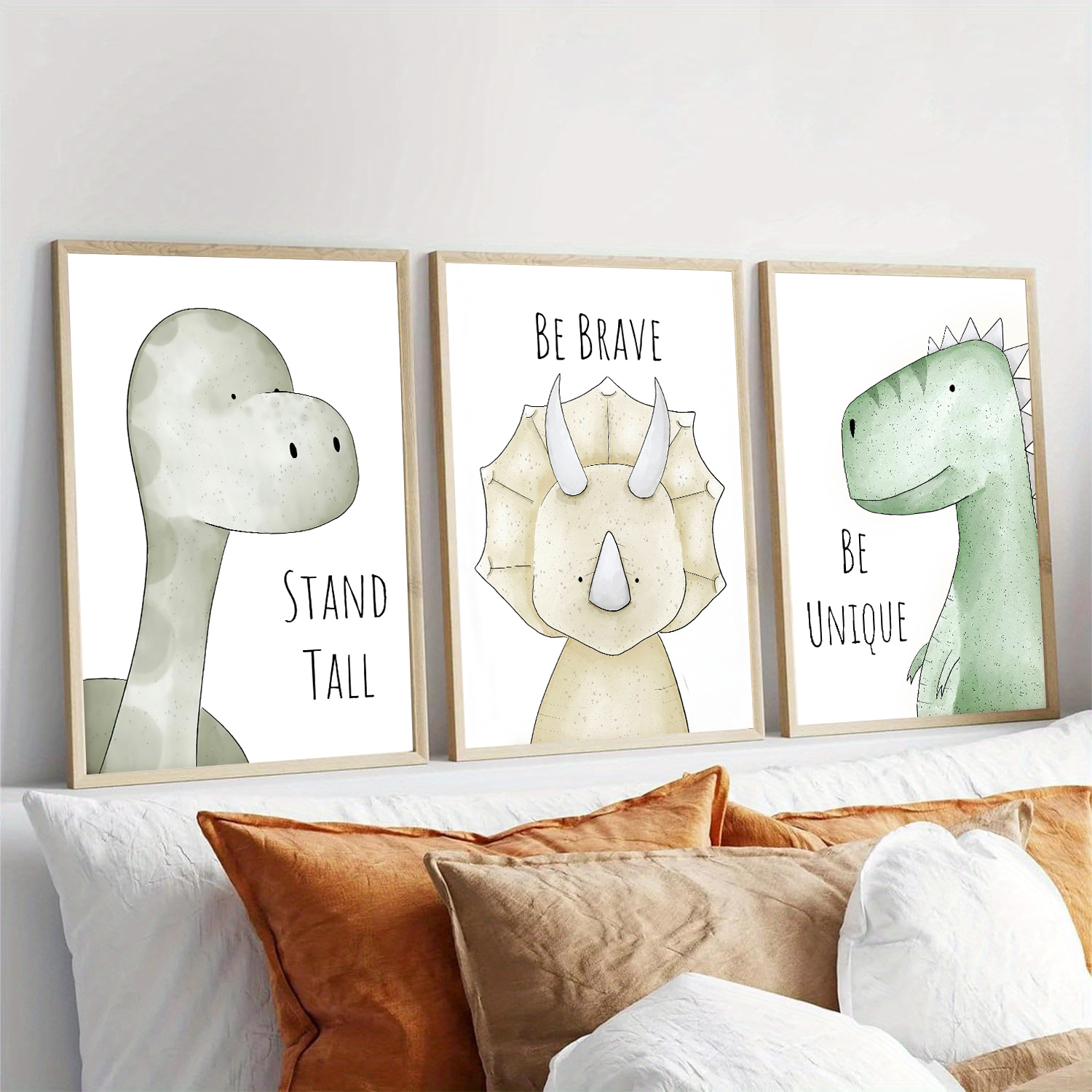 

3pcs/set Abstract Dinosaur Posters Wall Art, Motivation Statement Stand Tall Be Brave Be Unique, For Boys Room Living Room Bedroom Chrismas Decor, Unframed
