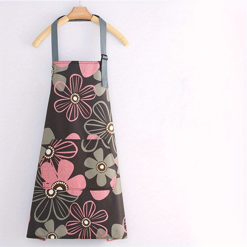 Image of 1pc Floral & Heart Print Apron - Adjustable Neck Strap, Large Front Pocket, Easy- Material For Cooking & Gardening, Stylish Kitchen Accessory