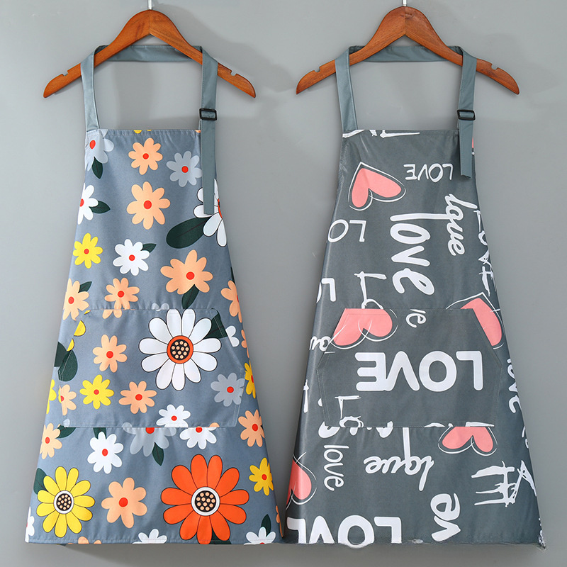 1pc Delantal con Estampado Floral y de Corazones - Correa Ajustable al Cuello, Bolsillo Grande Frontal, Material PVC Fácil de Limpiar para Cocinar & Jardinería, Accesorio Elegante para la Cocina
