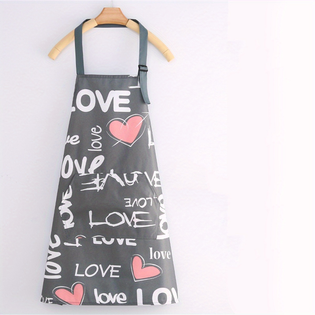 Image of 1pc Floral & Heart Print Apron - Adjustable Neck Strap, Large Front Pocket, Easy- Material For Cooking & Gardening, Stylish Kitchen Accessory