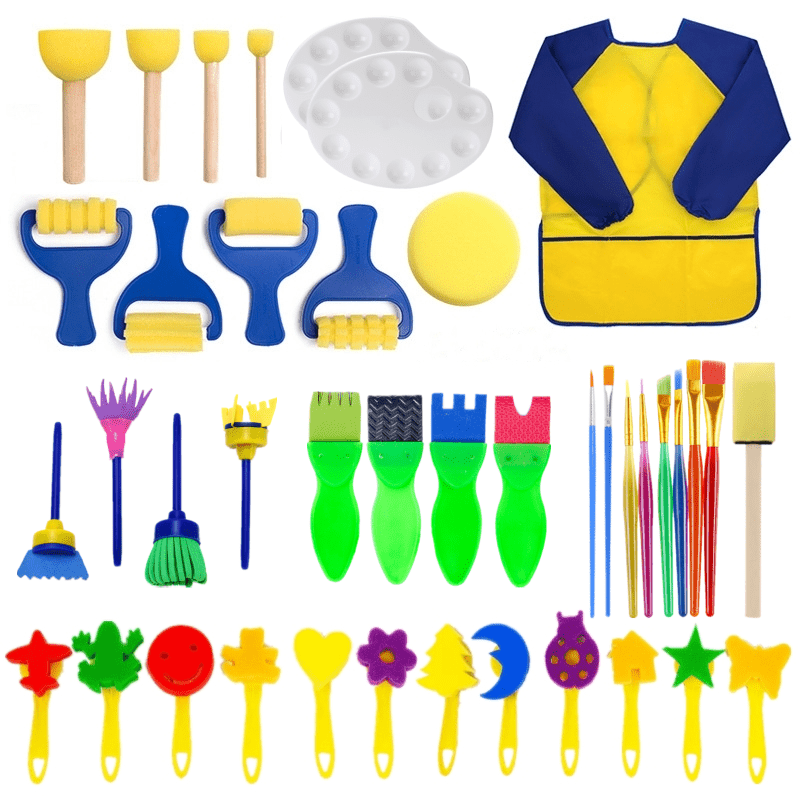 

41pcs Paint Sponges Brushes Set, Washable Diy Painting Tools, Eva Pattern Rubbing Seals Drawing Kits, Random.