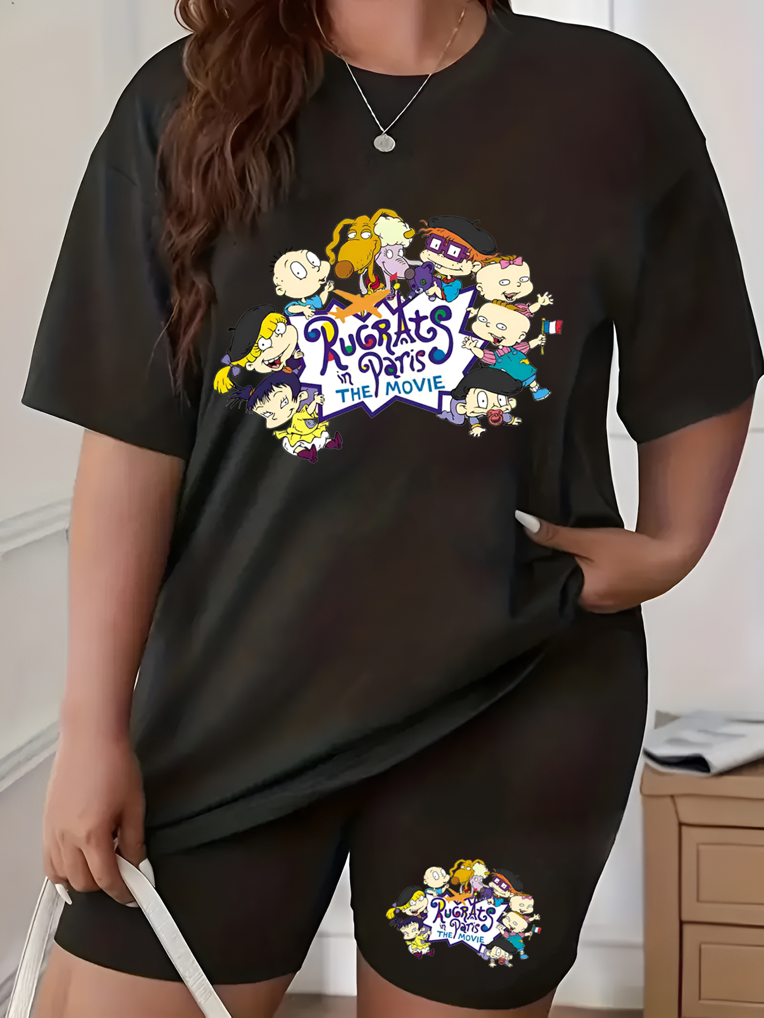 plus size print biker shorts set short sleeve Temu Morocco