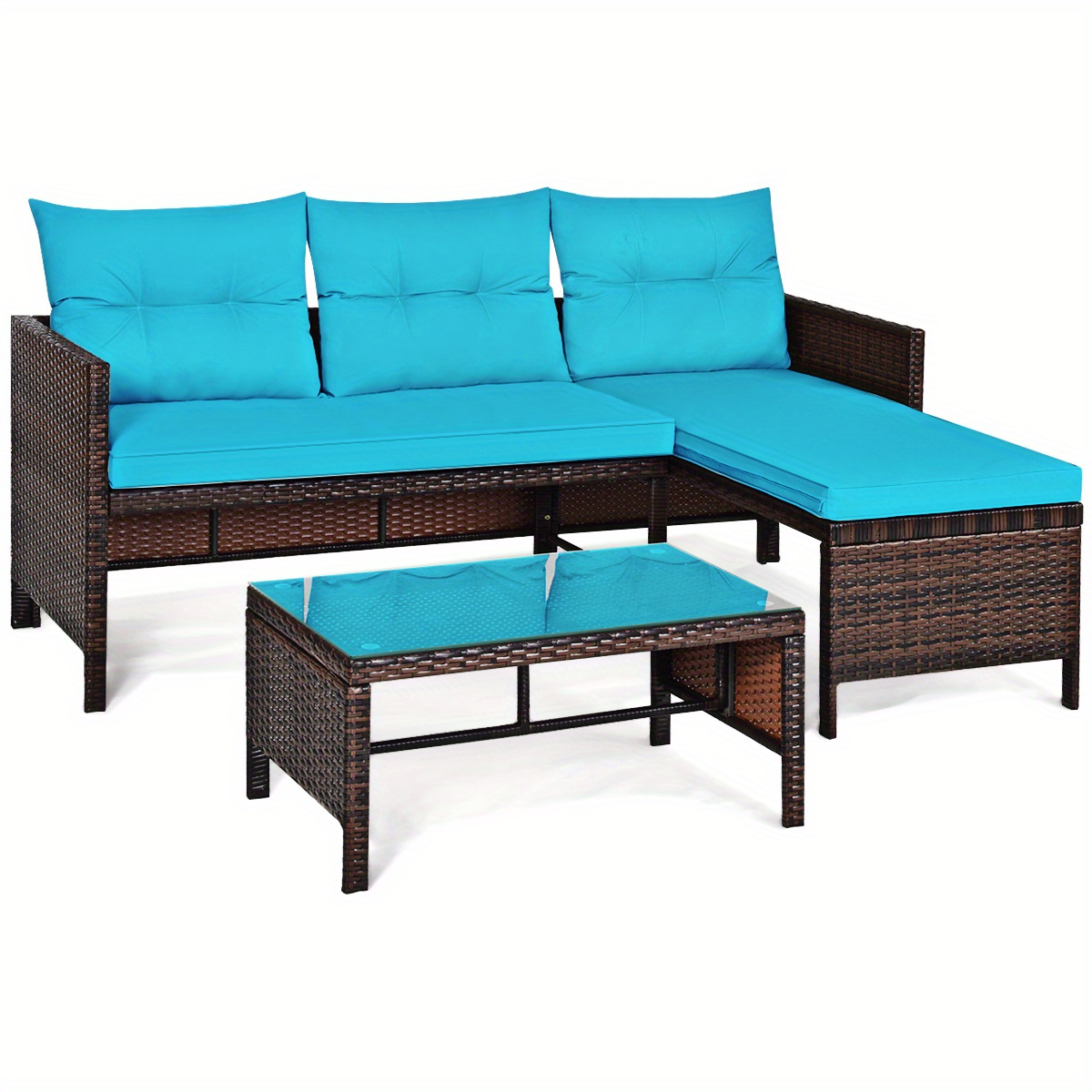 

Tangkula 3pcs Rattan Sofa Set Outdoor Wicker Sectional Conversation Couch Set