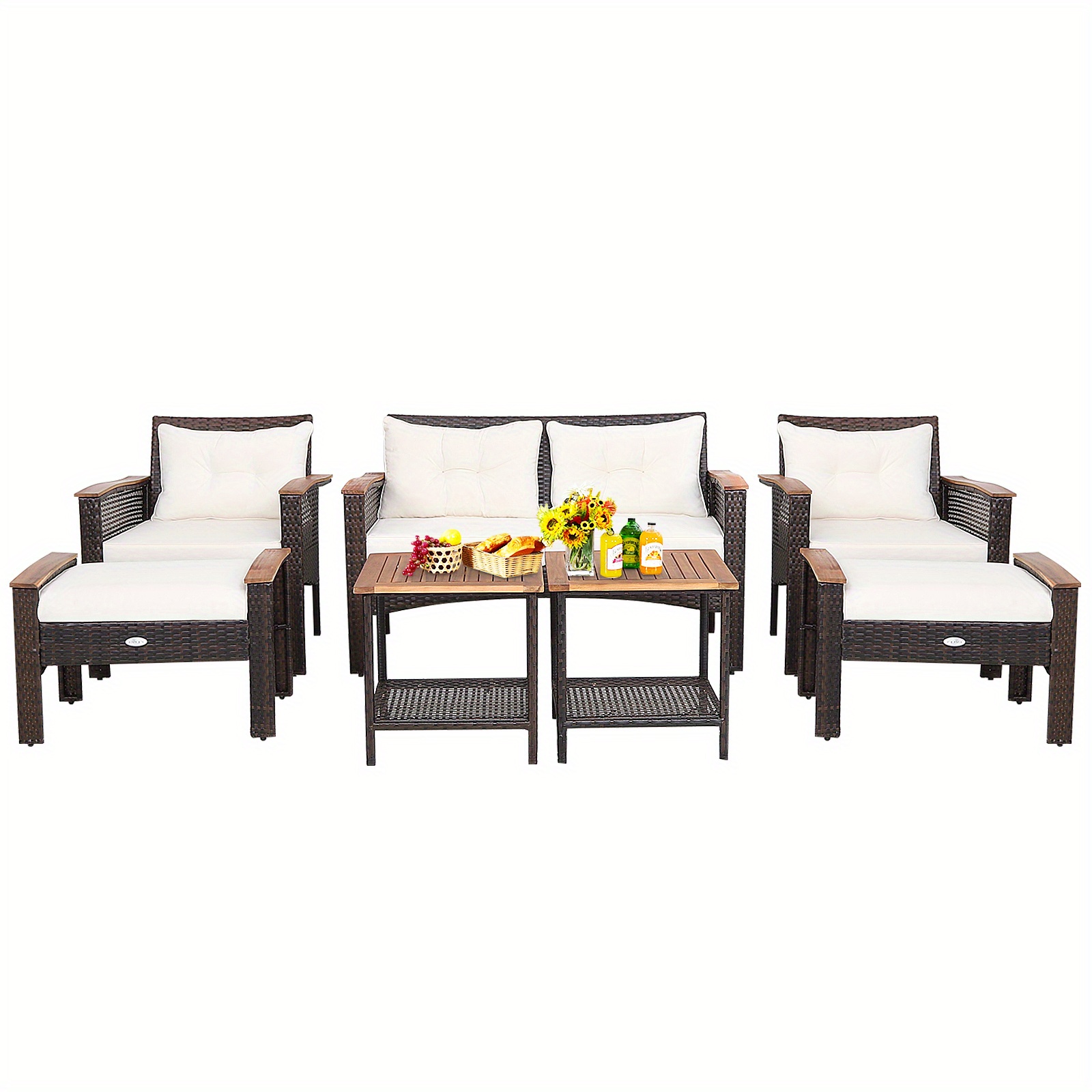 

Tangkula 7pcs Patio Rattan Furniture Set Cushioned Loveseat Sofa Ottoman Table