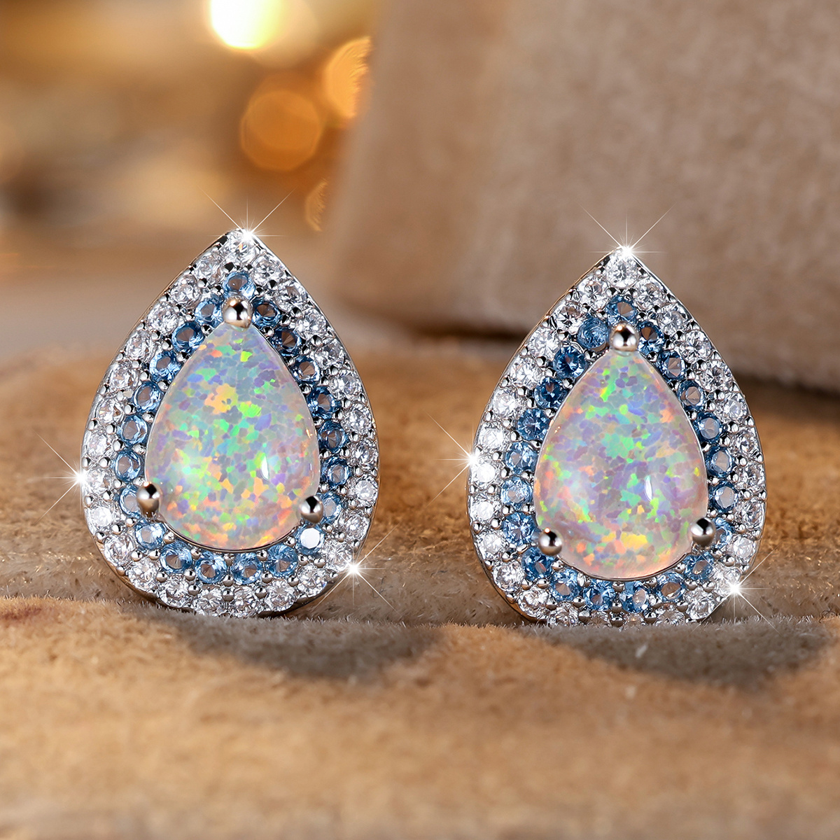 TEMU 1 Pair Water Drop Synthetic Opal Earrings For Bride, Luxury High Quality Wedding Jewelry, Bohemian Style Beach Vacation Elegant Earrings