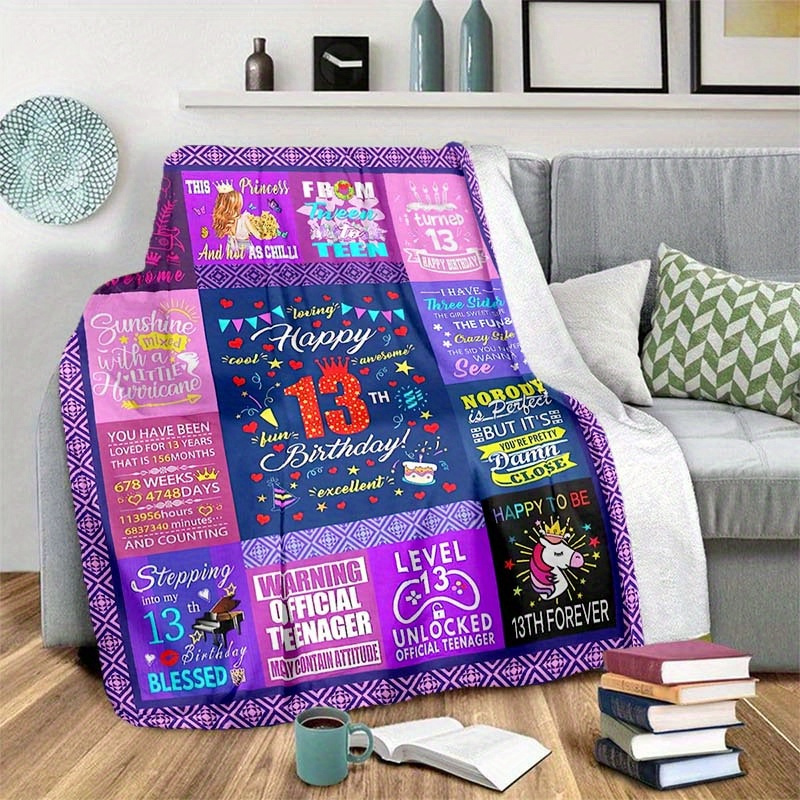 

Happy 13th Birthday Polyester Throw Blanket - Soft, Warm, Multi-purpose Blanket For Couch, Sofa, Bed, Office, Camping, Travel - Large Size, Great Gift For Teens, Durable And Machine Washable