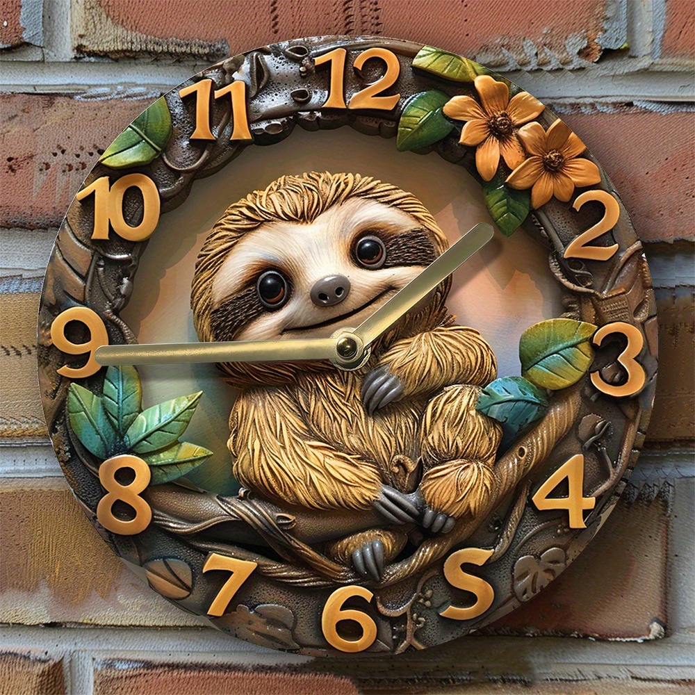 

1pc Diy Sloth Wall Clock Kit With 2d Effects, , Aluminum Metal, Sloth Themed Home Decor, Ideal For Dormitory, Day, Valentine's Day - 8 Inches