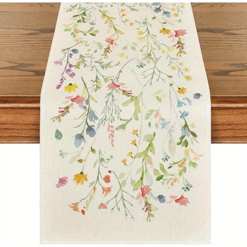 

Artoid Mode Wildflowers Bloom Polyester Table Runner, Rectangle Shape, Woven 13x90 Inch, Floral Spring Summer Kitchen Dining Table Decor For Home Party - 1pc