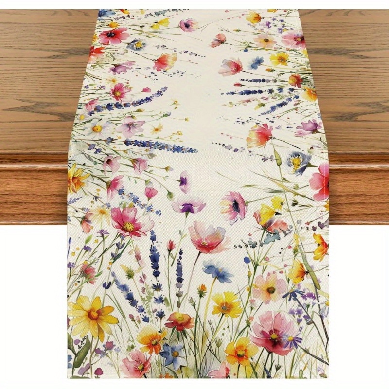 

Artoid Mode Daisy Lavender Floral Leaves Table Runner - 13x72 Inch, Rectangle Polyester Woven Spring Summer Home Party Decor Dining Table Decoration