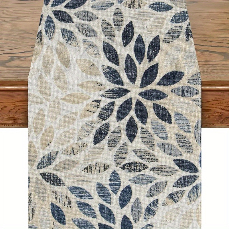 1pc, Dahlia Table Runner Navy Blue Dahlia Pinnata Flower Table Runners Modern Elegant Pompon Farmhouse Geometric Table Center Decor For Home Dining Party Entrance (13x72 Inch)