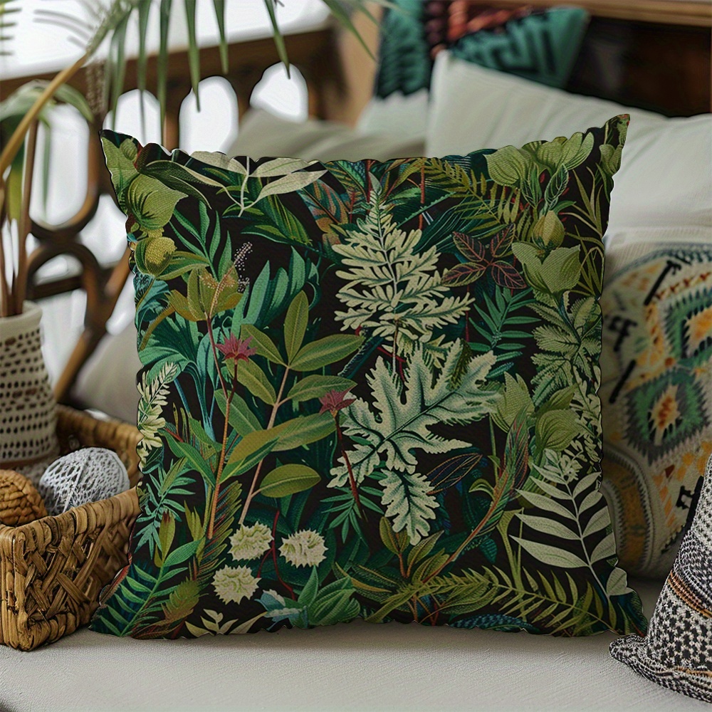 

Tropical Leaf Design Decorative Throw Pillow Cover, 18x18in - Polyester, Zip Closure, Machine Washable For Living Room & Bedroom
