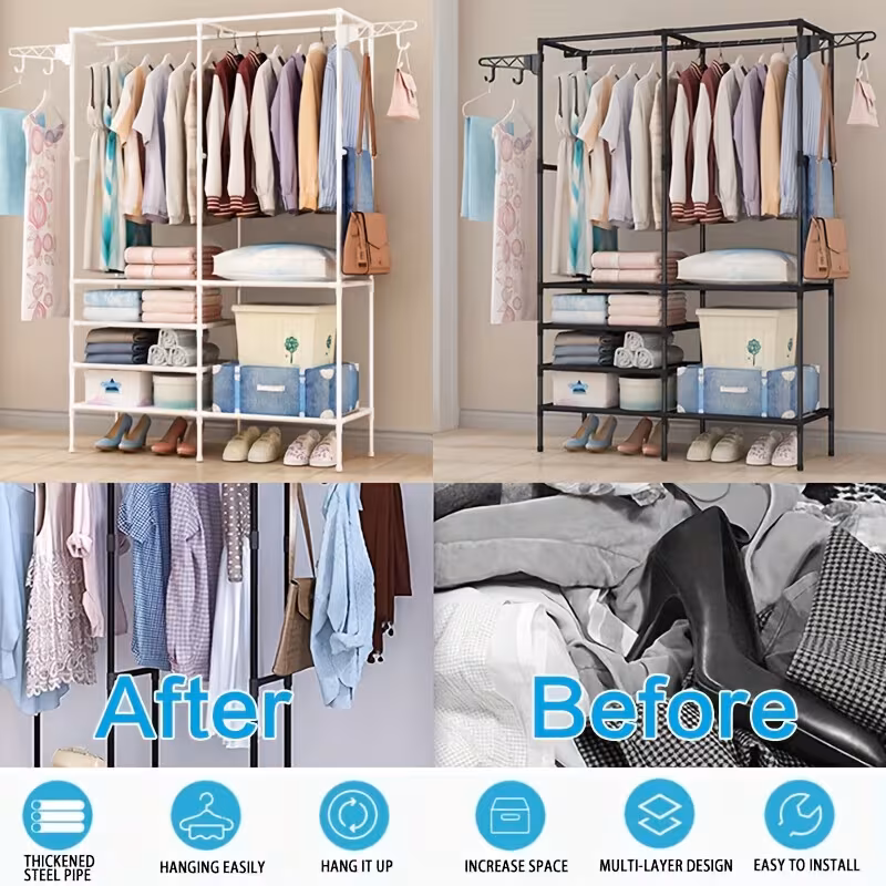 heavy duty steel clothes rail storage garment shelf hanging display stand rack details 1
