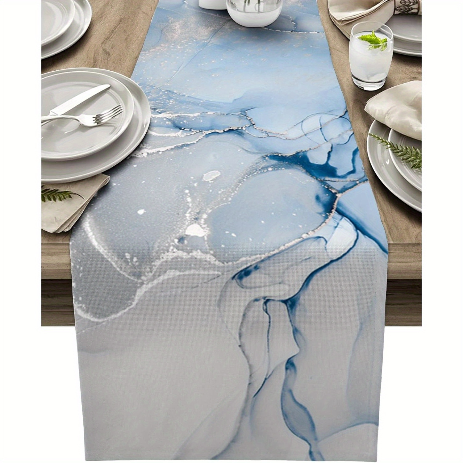 1pc Ombre Marble Table Runner - 108" Long, Style Polyester Fabric For Dining, Weddings, Coffee Tables, And Home Décor