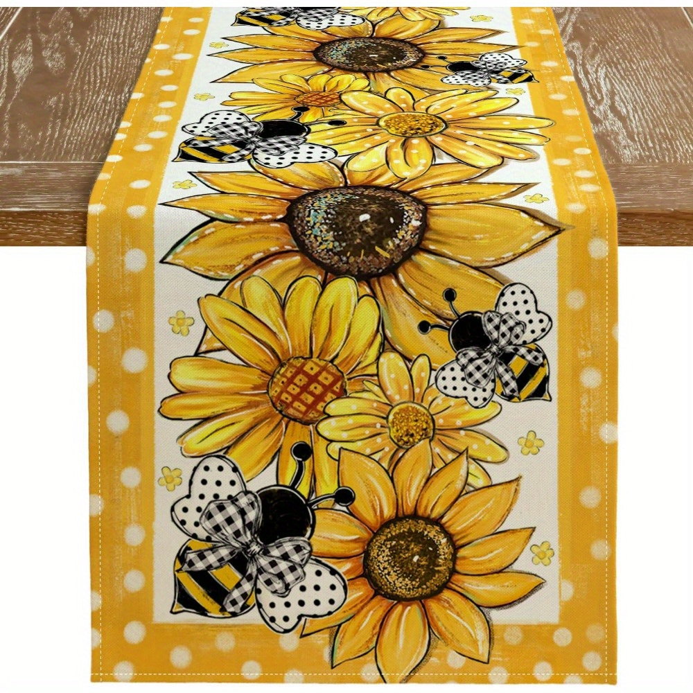 

Arkeny Sunflower Bee Table Runner - 13x72 Inches, Rectangle, Woven Polyester, Burlap-like Farmhouse Style, Indoor Kitchen & Dining Decor For Home Party, Anniversary - Yellow Polka Dot Design