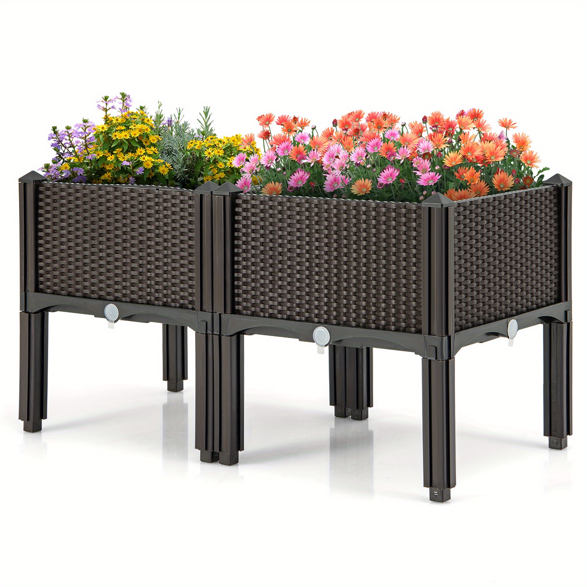 VH Plastic Raised Garden Bed Planter Kit Brown Set of 4